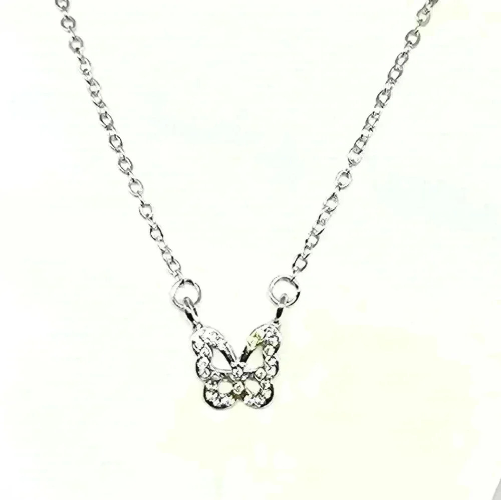 NWOT Sparkly Cubic Zirconia Butterfly Pendant Necklace - Picture 2 of 3